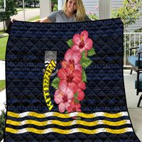 Kiribati Quilt Tropical Pink Hibiscus Flowers Polynesian Tribal TS04 Blue Black - Polynesian Pride