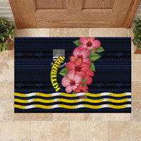 Kiribati Rubber Doormat Tropical Pink Hibiscus Flowers Polynesian Tribal TS04 Blue Black - Polynesian Pride