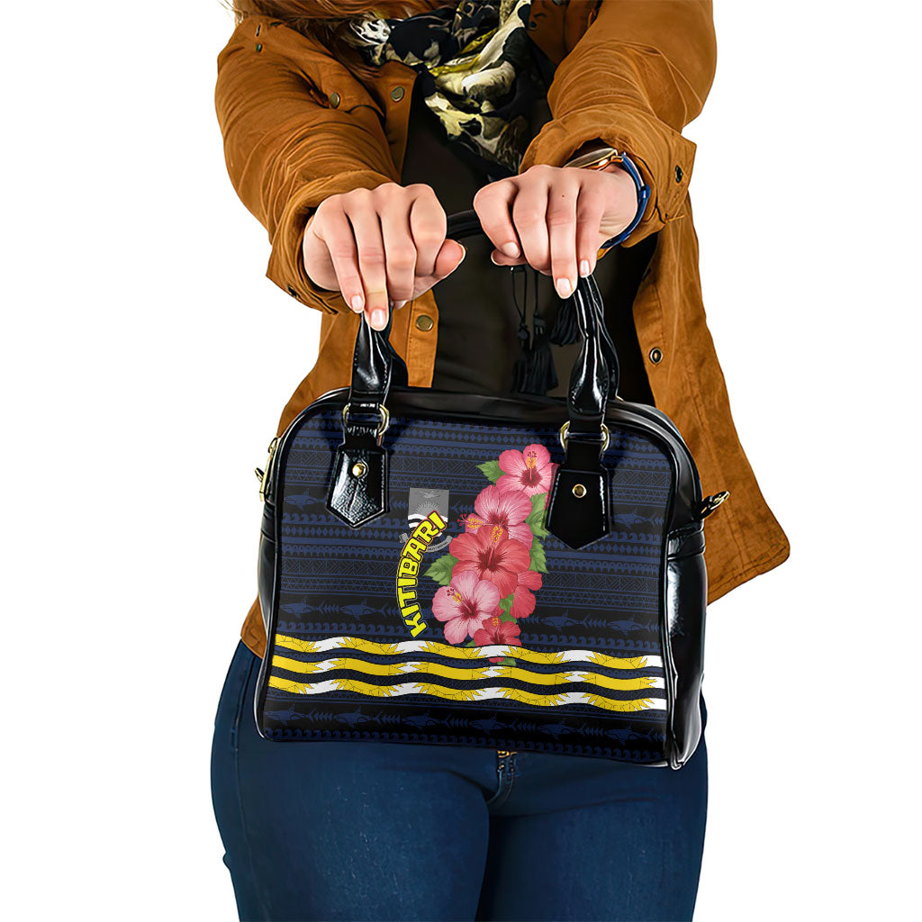 Kiribati Shoulder Handbag Tropical Pink Hibiscus Flowers Polynesian Tribal TS04 One Size Blue Black - Polynesian Pride