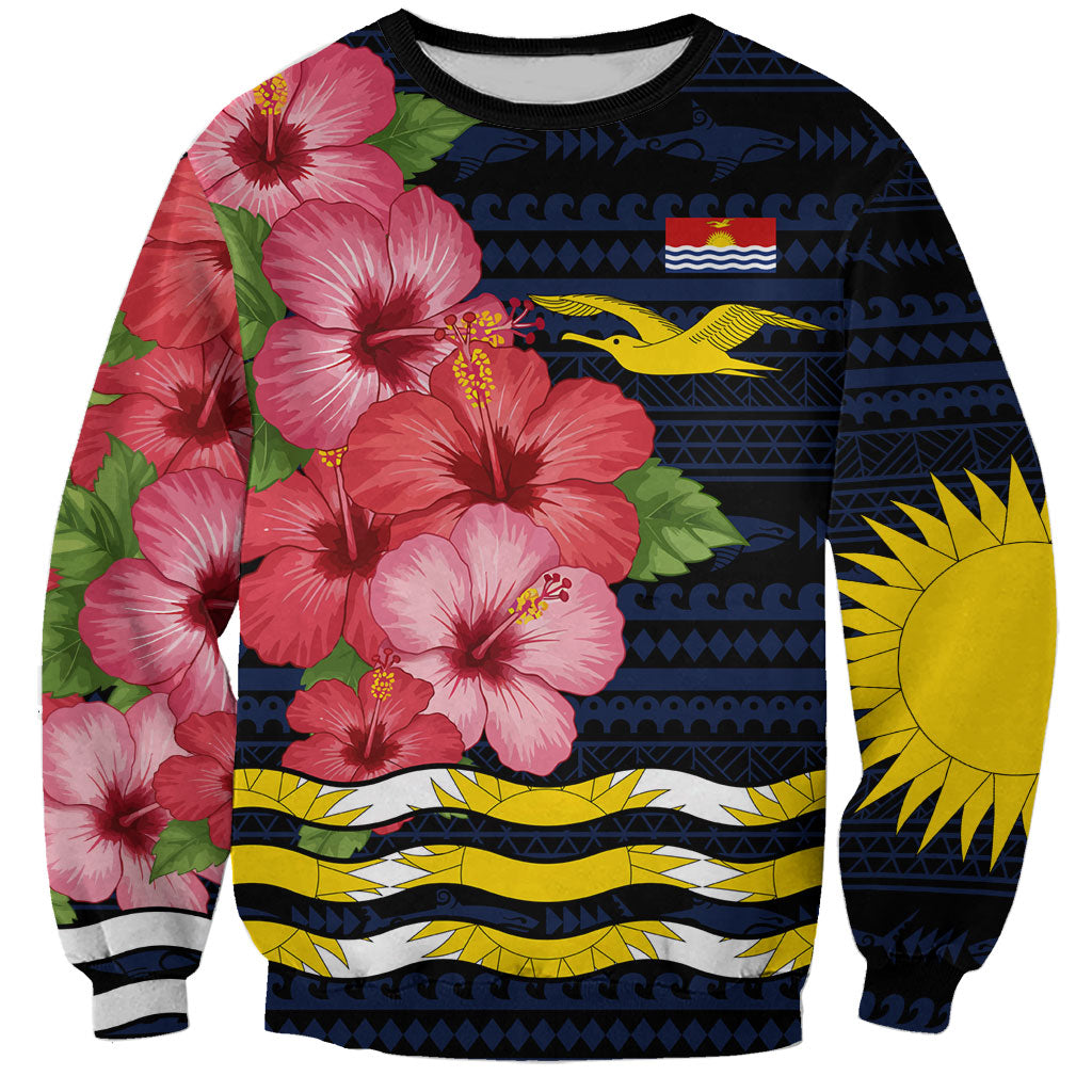 Kiribati Sweatshirt Tropical Pink Hibiscus Flowers Polynesian Tribal TS04 Unisex Blue Black - Polynesian Pride