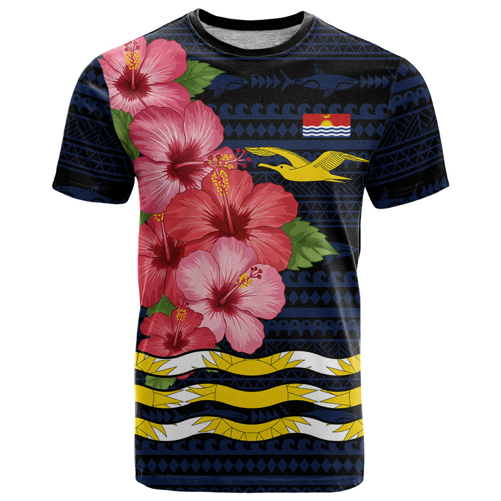 Kiribati T Shirt Tropical Pink Hibiscus Flowers Polynesian Tribal TS04 Blue Black - Polynesian Pride