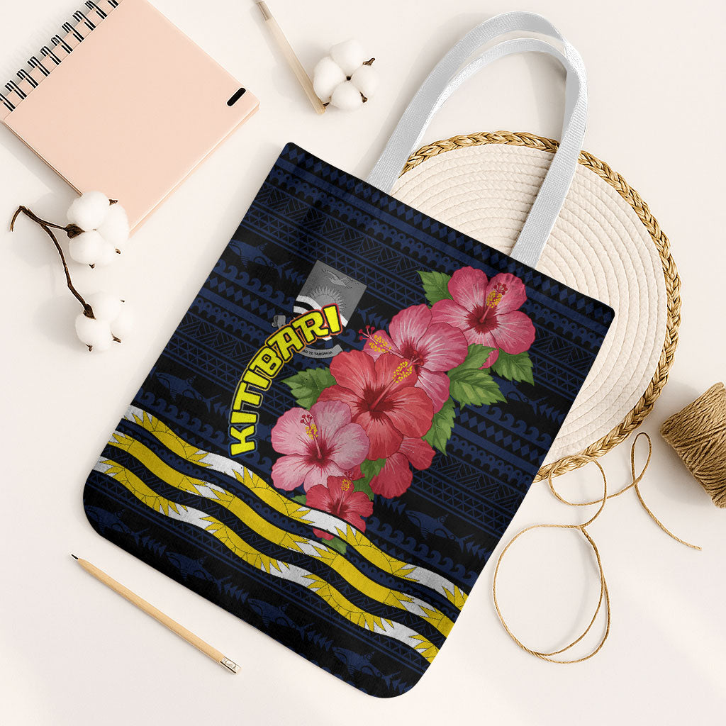 Kiribati Tote Bag Tropical Pink Hibiscus Flowers Polynesian Tribal TS04 White Strap One Size Blue Black - Polynesian Pride