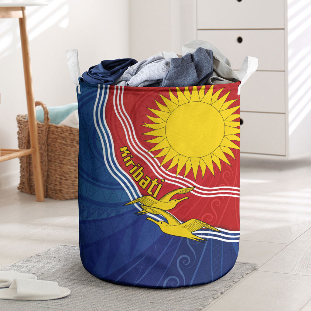 Kiribati Flag Coat Of Arms Laundry Basket Sun Rising Frigatebird Pacific Island Tribal Pattern TS04 Red Yellow - Polynesian Pride