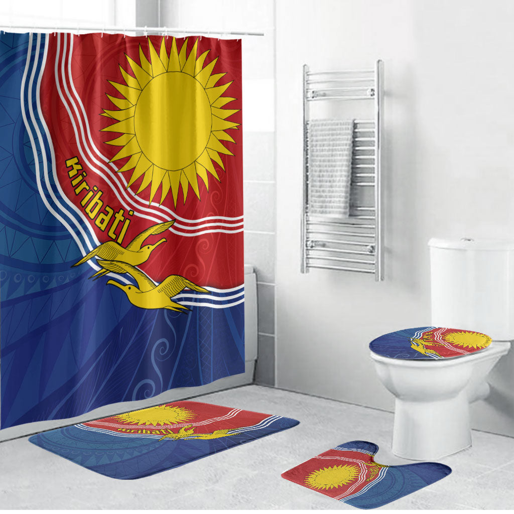 Kiribati Flag Coat Of Arms Bathroom Set Sun Rising Frigatebird Pacific Island Tribal Pattern TS04 Bathroom Set (4 pcs) Red Yellow - Polynesian Pride