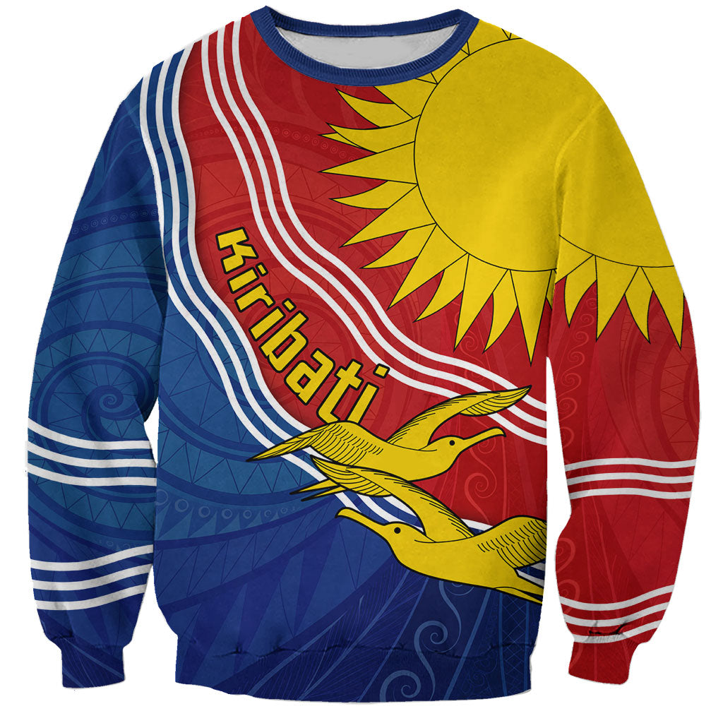 Kiribati Flag Coat Of Arms Sweatshirt Sun Rising Frigatebird Pacific Island Tribal Pattern TS04 Unisex Red Yellow - Polynesian Pride