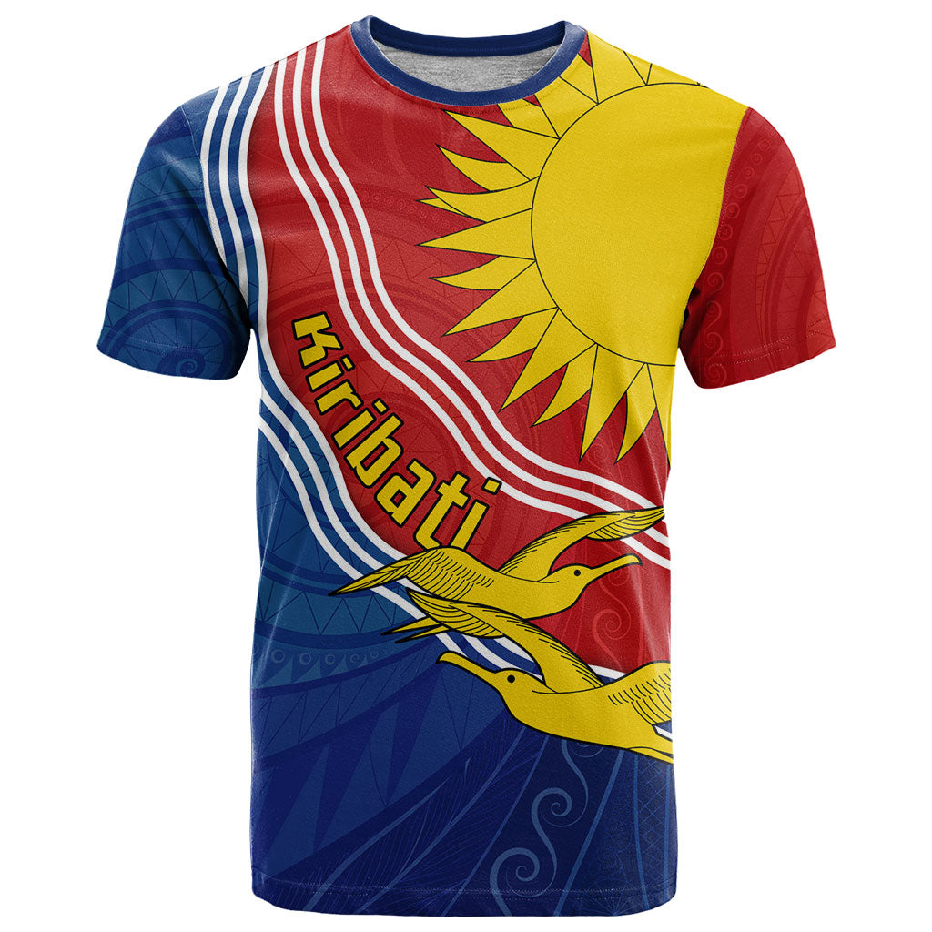 Kiribati Flag Coat Of Arms T Shirt Sun Rising Frigatebird Pacific Island Tribal Pattern TS04 Red Yellow - Polynesian Pride