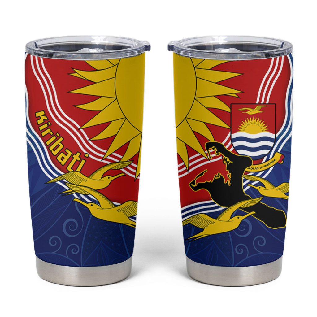 Kiribati Flag Coat Of Arms Tumbler Cup Sun Rising Frigatebird Pacific Island Tribal Pattern TS04 Red Yellow - Polynesian Pride
