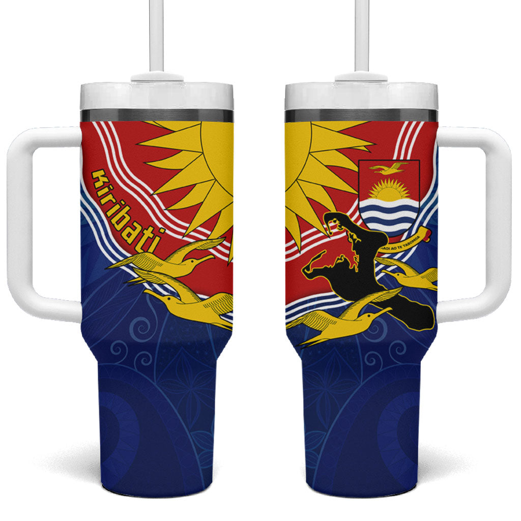 Kiribati Flag Coat Of Arms Tumbler With Handle Sun Rising Frigatebird Pacific Island Tribal Pattern TS04 One Size: 40 oz Red Yellow - Polynesian Pride
