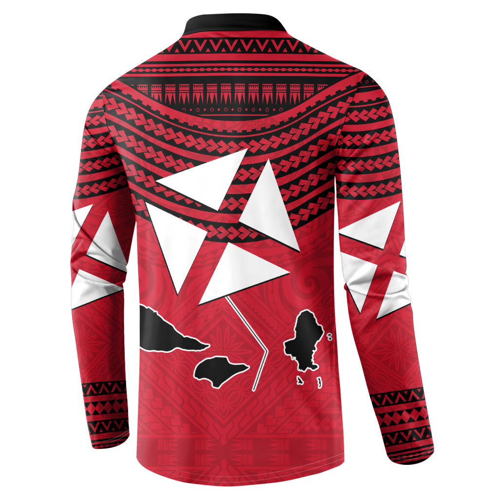 Wallis And Futuna Button Sweatshirt Polynesian Tattoo Flag Map