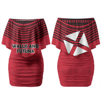 Wallis And Futuna Couples Matching Off Shoulder Short Dress and Long Sleeve Button Shirt Polynesian Tattoo Flag Map
