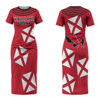 Wallis And Futuna Couples Matching Short Sleeve Bodycon Dress and Long Sleeve Button Shirt Polynesian Tattoo Flag Map