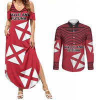 Wallis And Futuna Couples Matching Summer Maxi Dress and Long Sleeve Button Shirt Polynesian Tattoo Flag Map