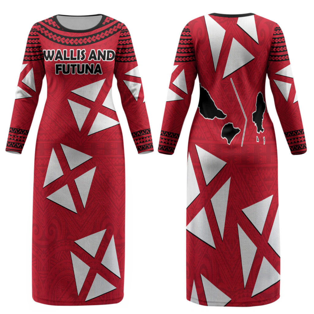 Wallis And Futuna Family Matching Long Sleeve Bodycon Dress and Hawaiian Shirt Polynesian Tattoo Flag Map