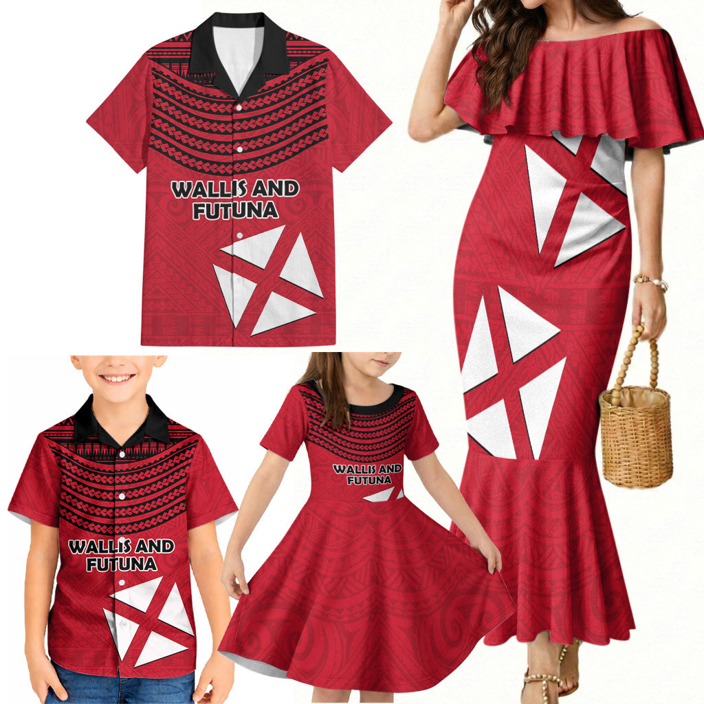 Wallis And Futuna Family Matching Mermaid Dress and Hawaiian Shirt Polynesian Tattoo Flag Map