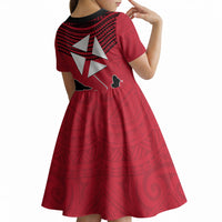 Wallis And Futuna Kid Short Sleeve Dress Polynesian Tattoo Flag Map