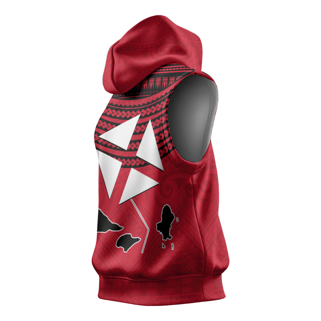 Wallis And Futuna Sleeveless Hoodie Polynesian Tattoo Flag Map
