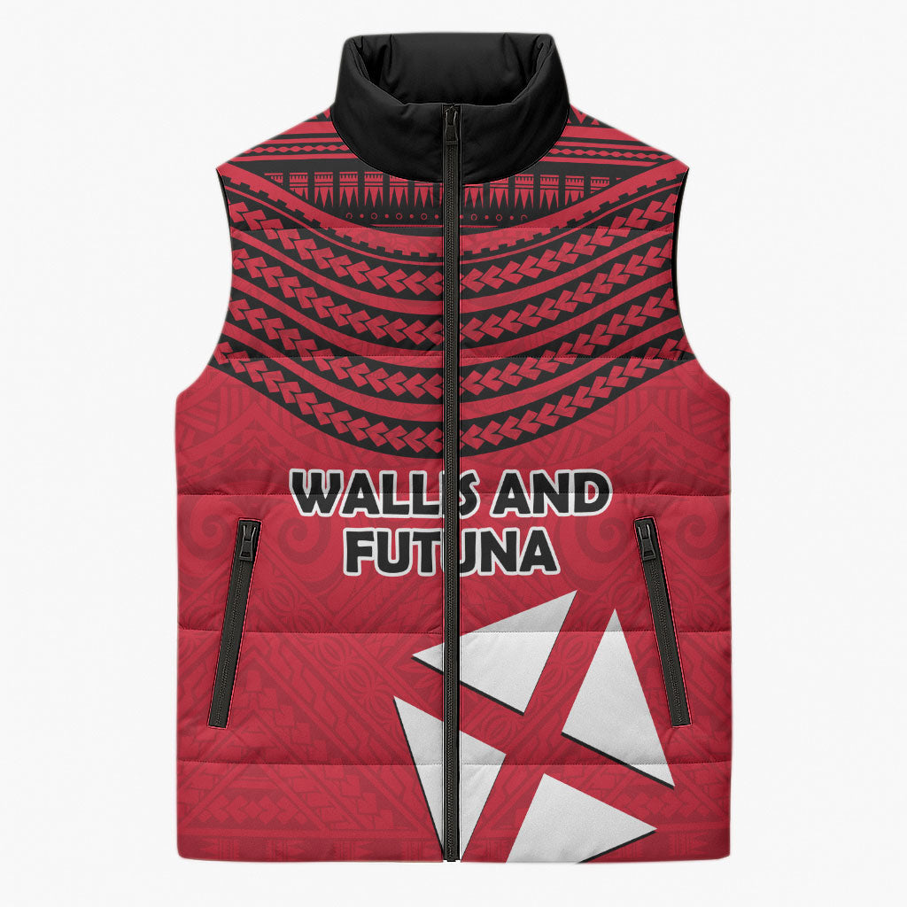 Wallis And Futuna Sleeveless Puffer Jacket Polynesian Tattoo Flag Map