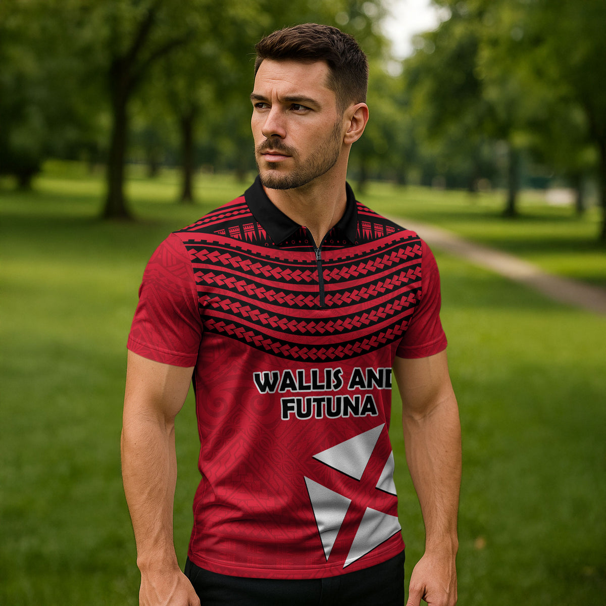 Wallis And Futuna Zipper Polo Shirt Polynesian Tattoo Flag Map