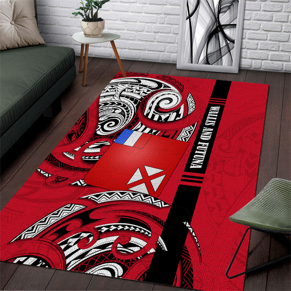 Wallis And Futuna Area Rug Tribal Polynesian Tattoo Flag Motif TS04 Red Black - Polynesian Pride