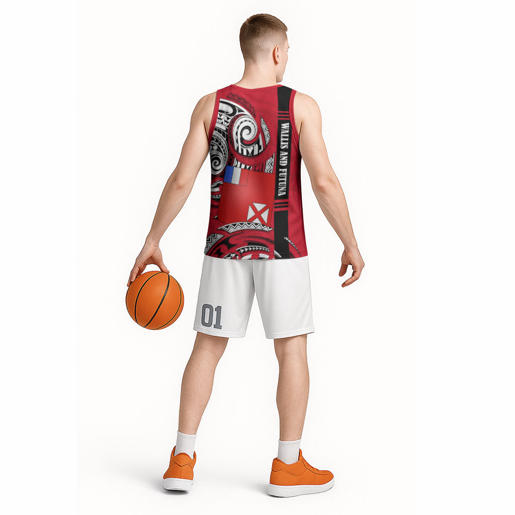 Wallis And Futuna Basketball Jersey Tribal Polynesian Tattoo Flag Motif