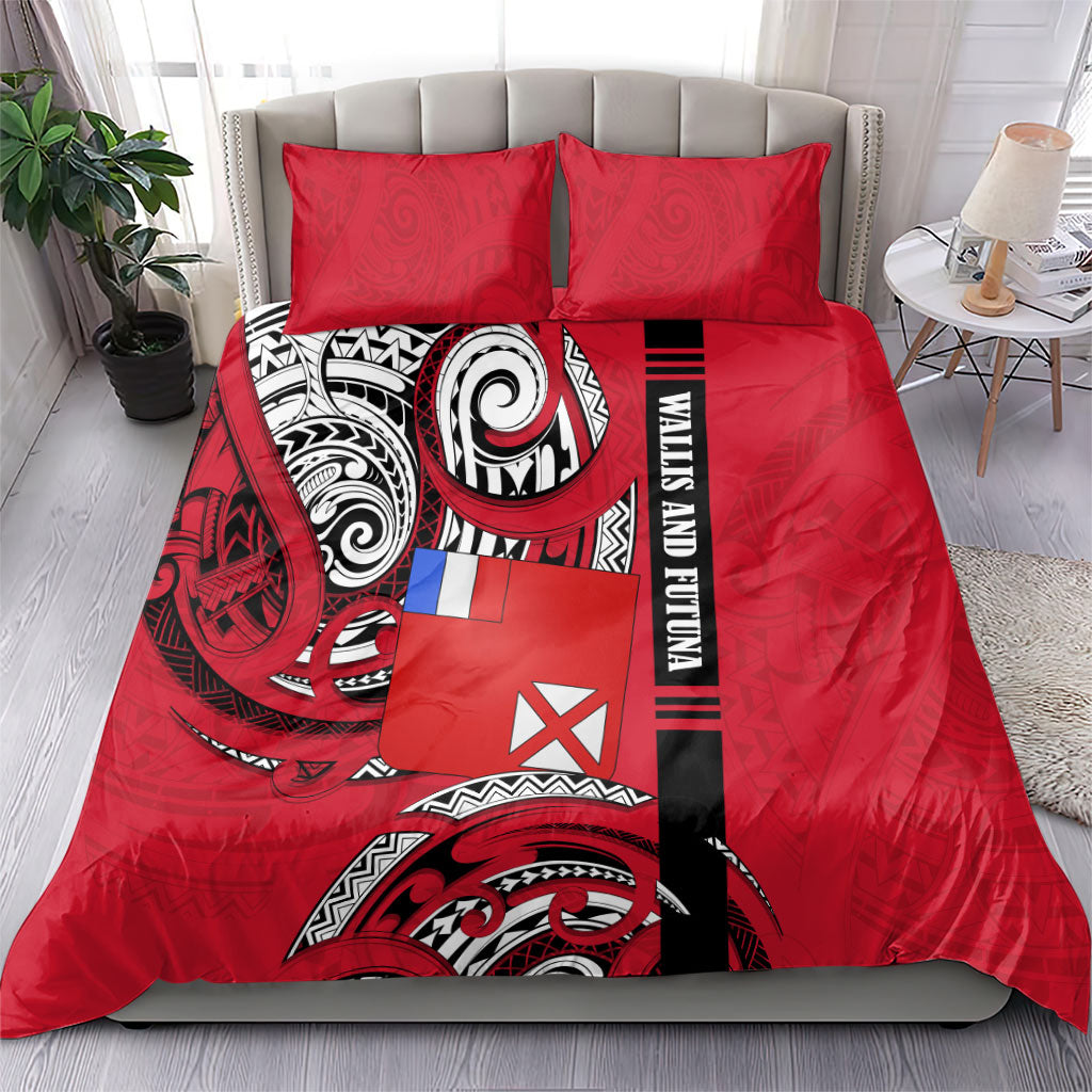 Wallis And Futuna Bedding Set Tribal Polynesian Tattoo Flag Motif