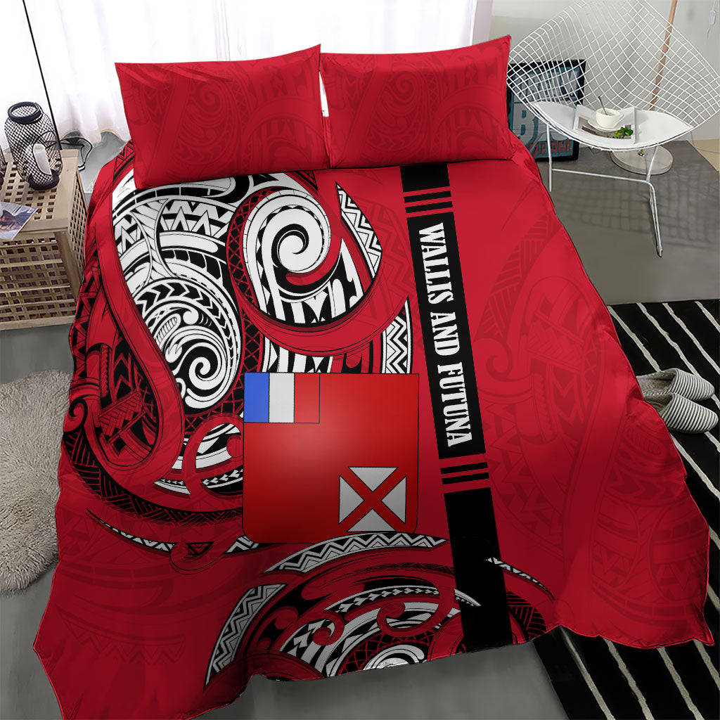 Wallis And Futuna Bedding Set Tribal Polynesian Tattoo Flag Motif