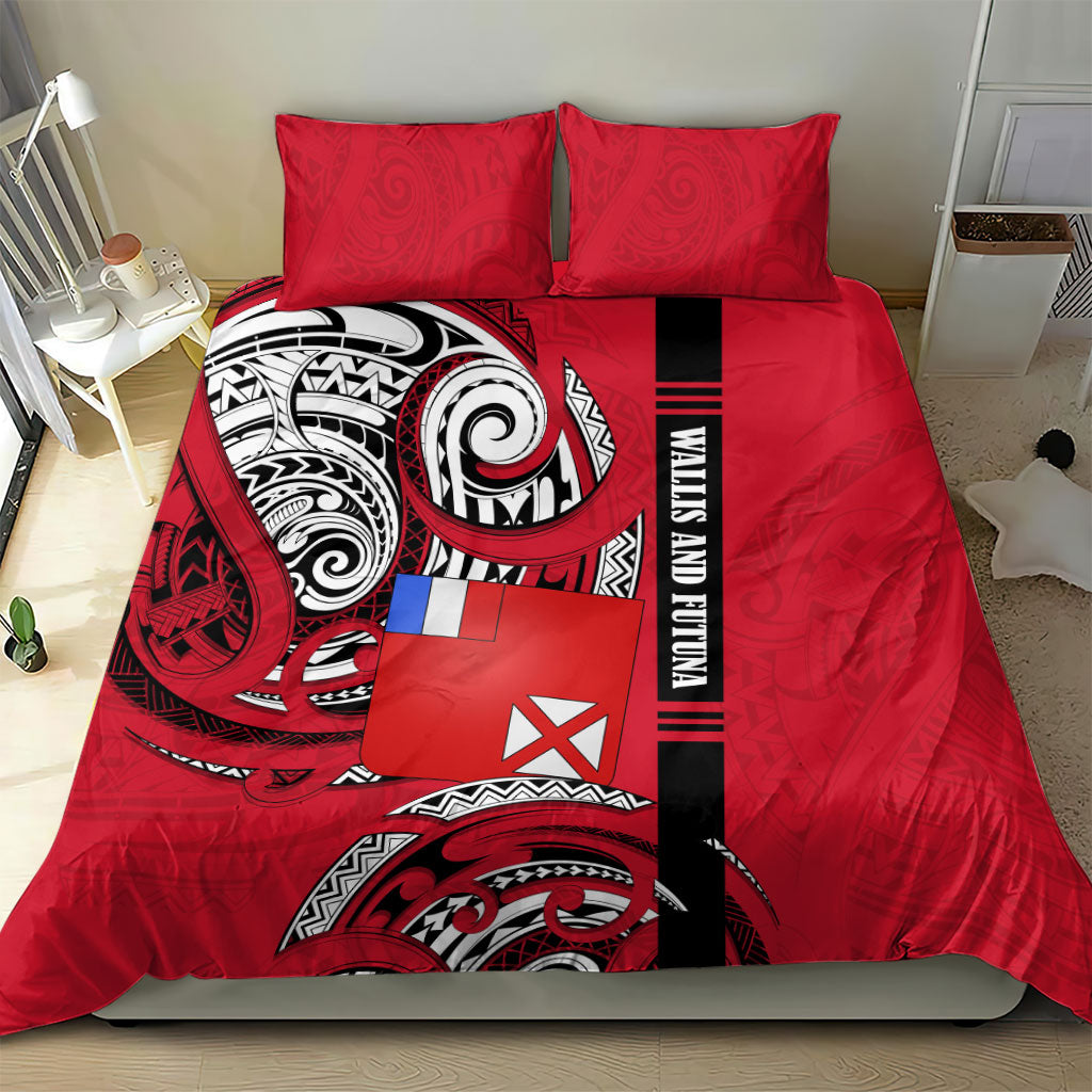 Wallis And Futuna Bedding Set Tribal Polynesian Tattoo Flag Motif