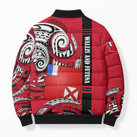 Wallis And Futuna Bomber Puffer Jacket Tribal Polynesian Tattoo Flag Motif