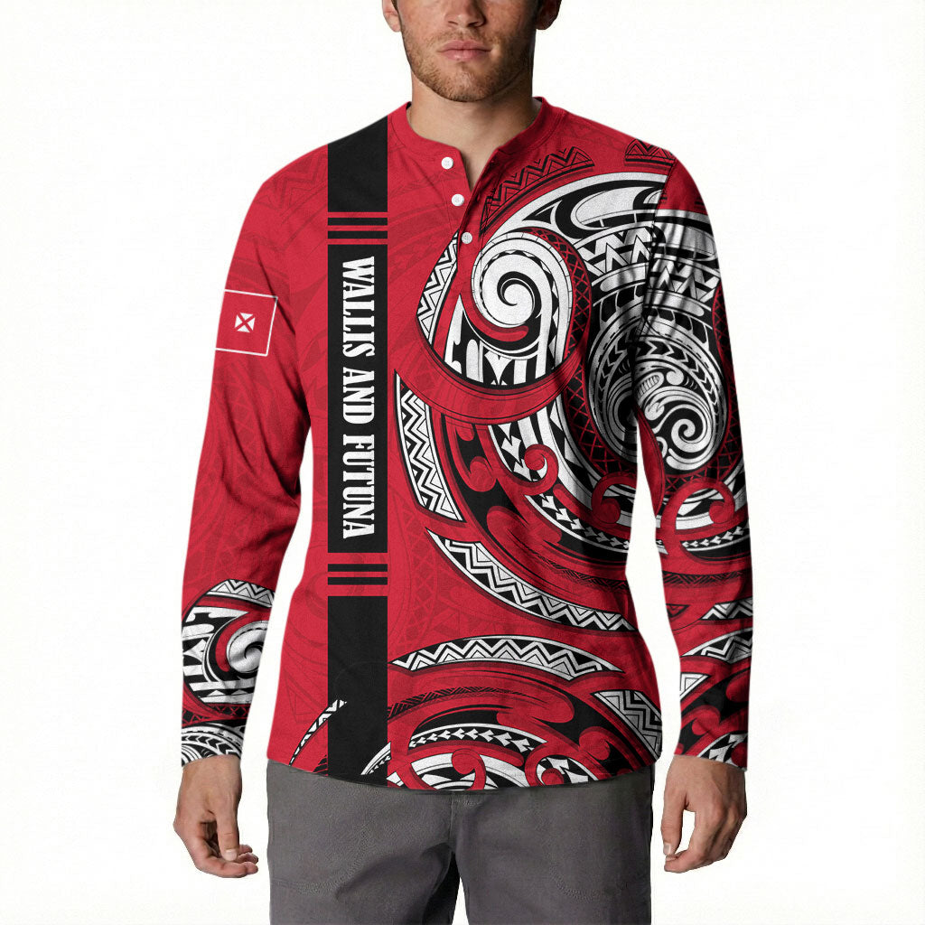Wallis And Futuna Button Sweatshirt Tribal Polynesian Tattoo Flag Motif