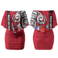 Wallis And Futuna Couples Matching Off Shoulder Short Dress and Hawaiian Shirt Tribal Polynesian Tattoo Flag Motif