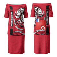 Wallis And Futuna Couples Matching Puletasi and Long Sleeve Button Shirt Tribal Polynesian Tattoo Flag Motif