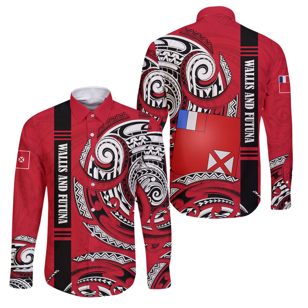 Wallis And Futuna Family Matching Off The Shoulder Long Sleeve Dress and Hawaiian Shirt Tribal Polynesian Tattoo Flag Motif