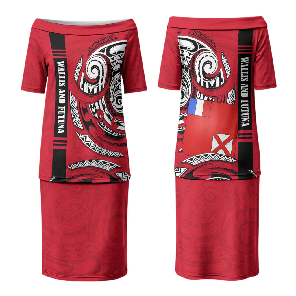 Wallis And Futuna Family Matching Puletasi and Hawaiian Shirt Tribal Polynesian Tattoo Flag Motif