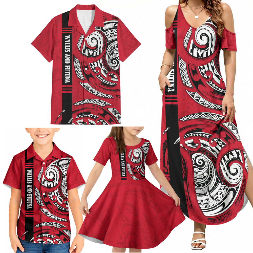 Wallis And Futuna Family Matching Summer Maxi Dress and Hawaiian Shirt Tribal Polynesian Tattoo Flag Motif