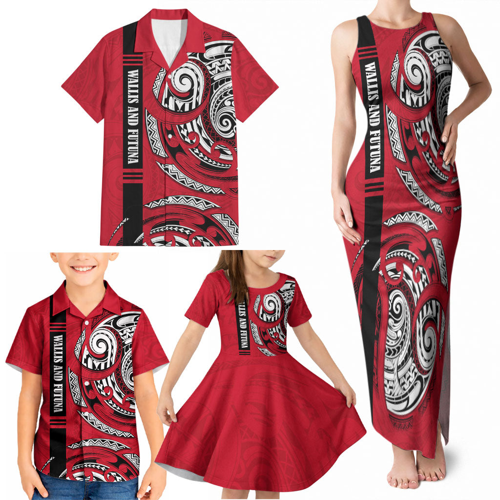 Wallis And Futuna Family Matching Tank Maxi Dress and Hawaiian Shirt Tribal Polynesian Tattoo Flag Motif