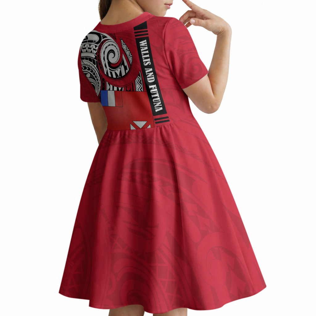 Wallis And Futuna Kid Short Sleeve Dress Tribal Polynesian Tattoo Flag Motif