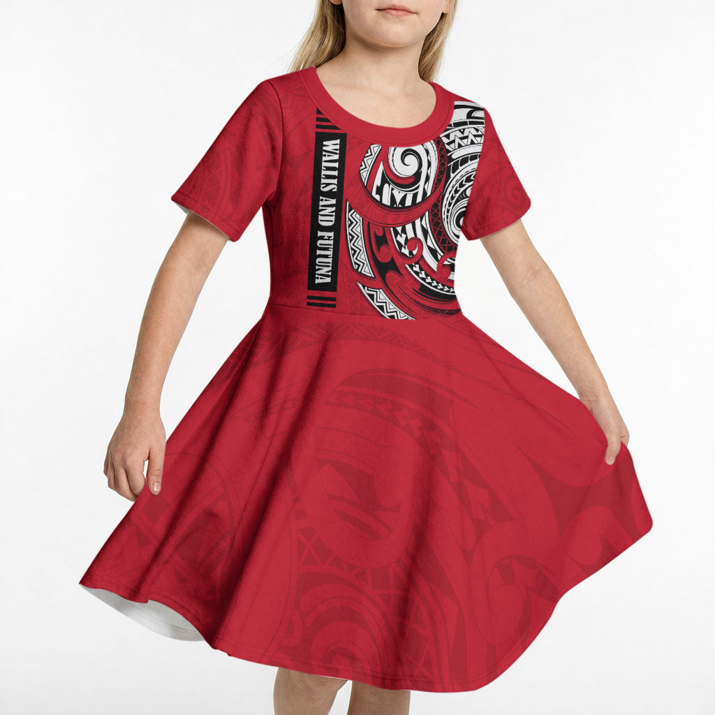 Wallis And Futuna Kid Short Sleeve Dress Tribal Polynesian Tattoo Flag Motif