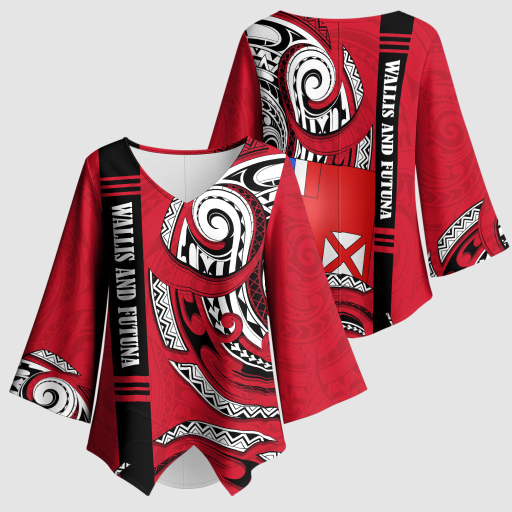 Wallis And Futuna Kimono Sleeve Blouse Tribal Polynesian Tattoo Flag Motif