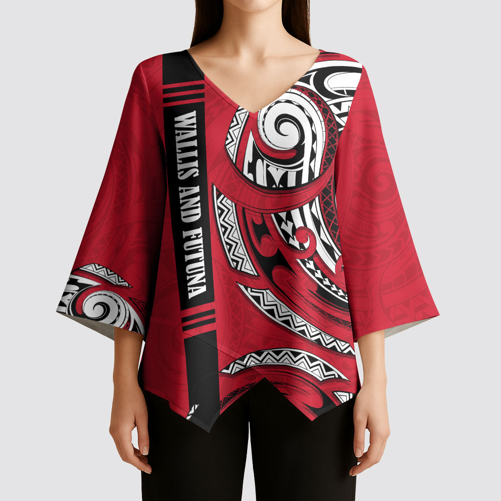 Wallis And Futuna Kimono Sleeve Blouse Tribal Polynesian Tattoo Flag Motif