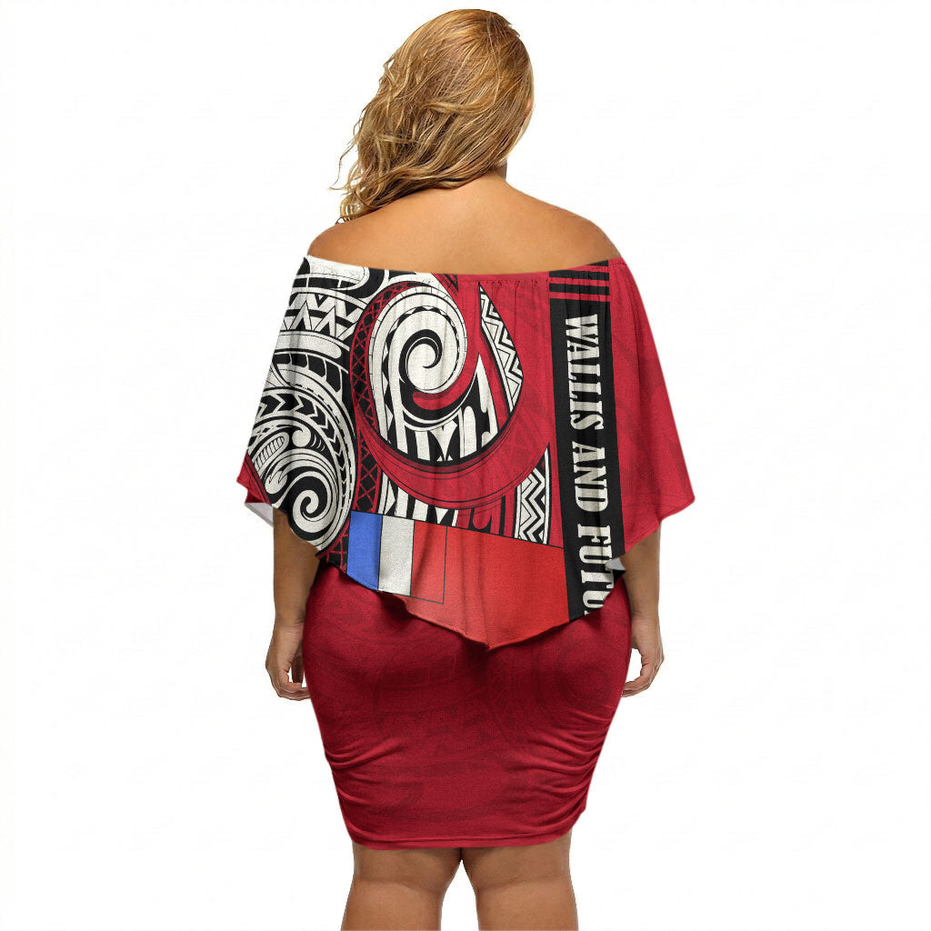 Wallis And Futuna Off Shoulder Short Dress Tribal Polynesian Tattoo Flag Motif