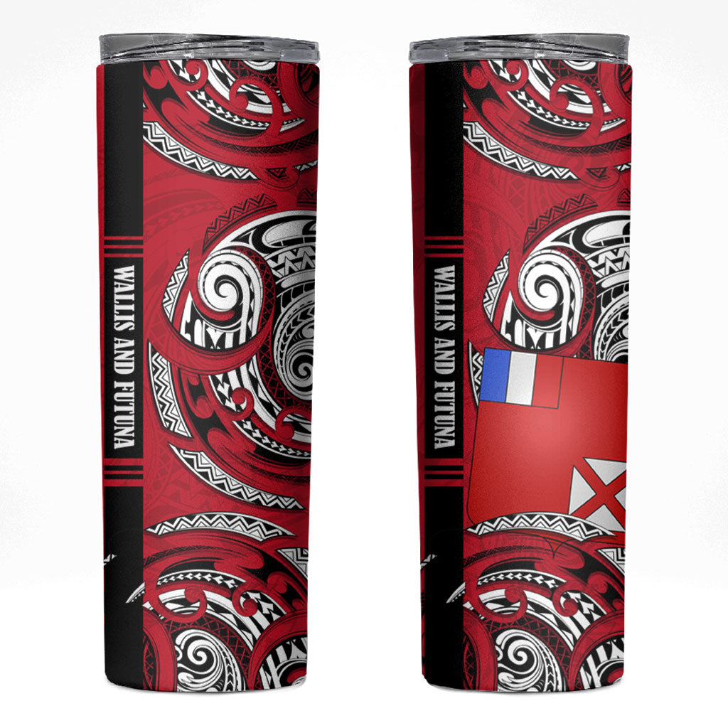 Wallis And Futuna Skinny Tumbler Tribal Polynesian Tattoo Flag Motif