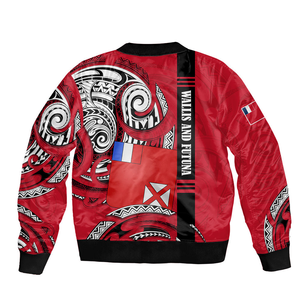 Wallis And Futuna Sleeve Zip Bomber Jacket Tribal Polynesian Tattoo Flag Motif