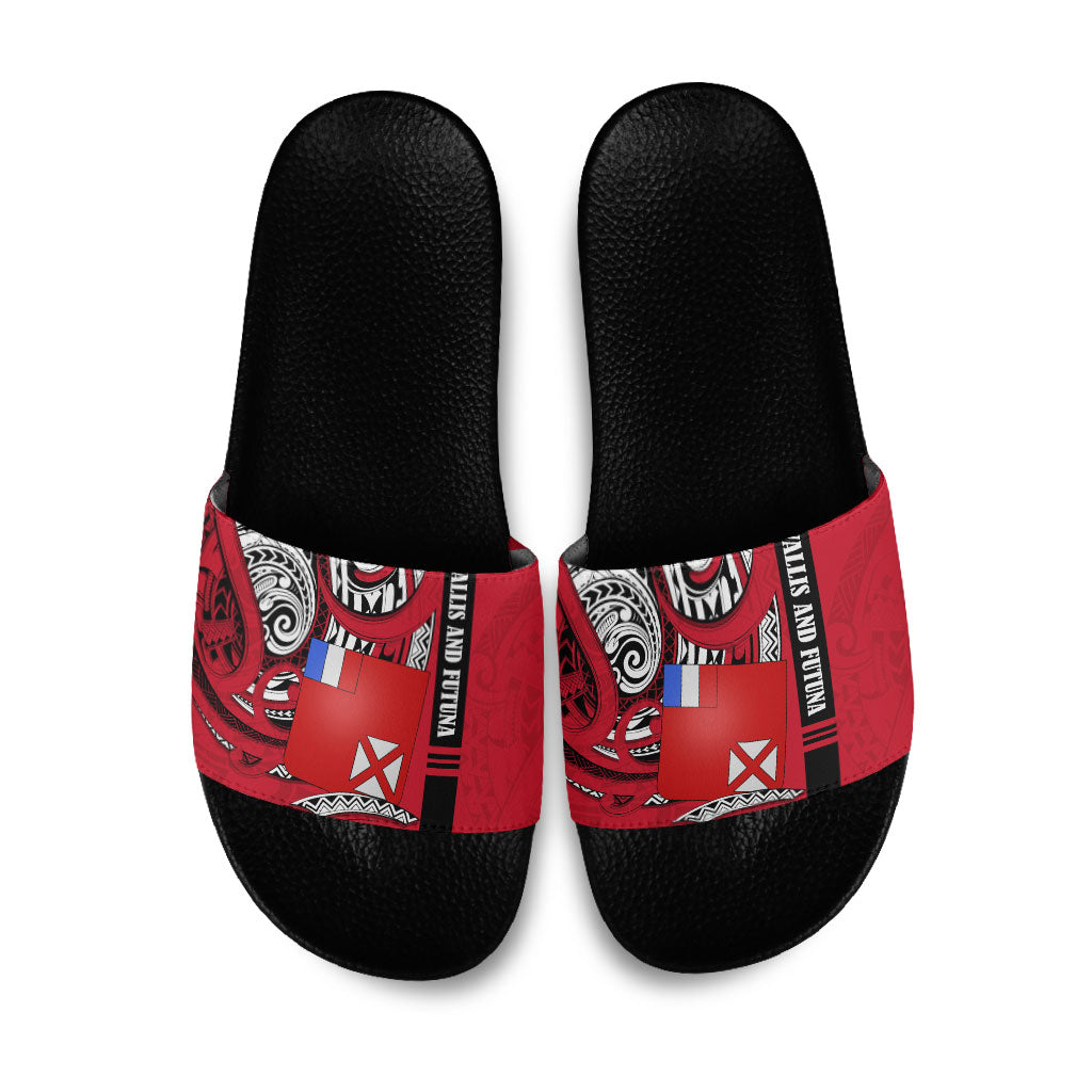 Wallis And Futuna Slide Sandals Tribal Polynesian Tattoo Flag Motif