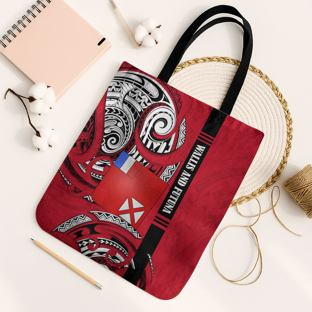 Wallis And Futuna Tote Bag Tribal Polynesian Tattoo Flag Motif TS04 Black Strap One Size Red Black - Polynesian Pride