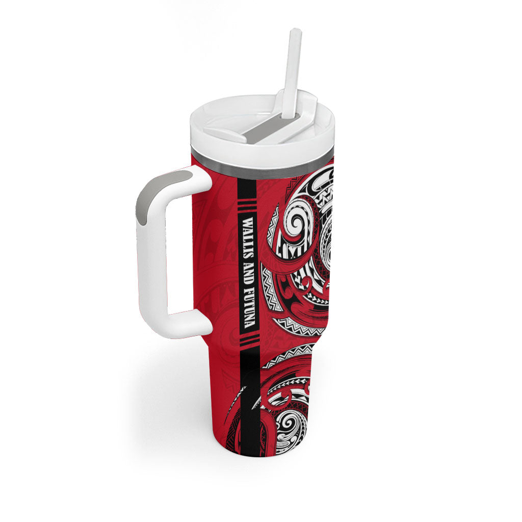 Wallis And Futuna Tumbler With Handle Tribal Polynesian Tattoo Flag Motif