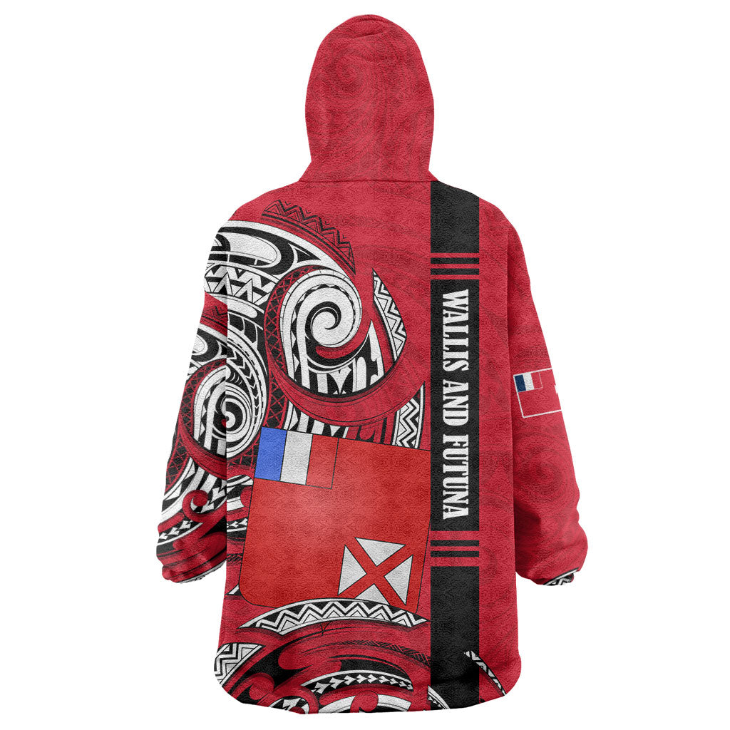 Wallis And Futuna Wearable Blanket Hoodie Tribal Polynesian Tattoo Flag Motif