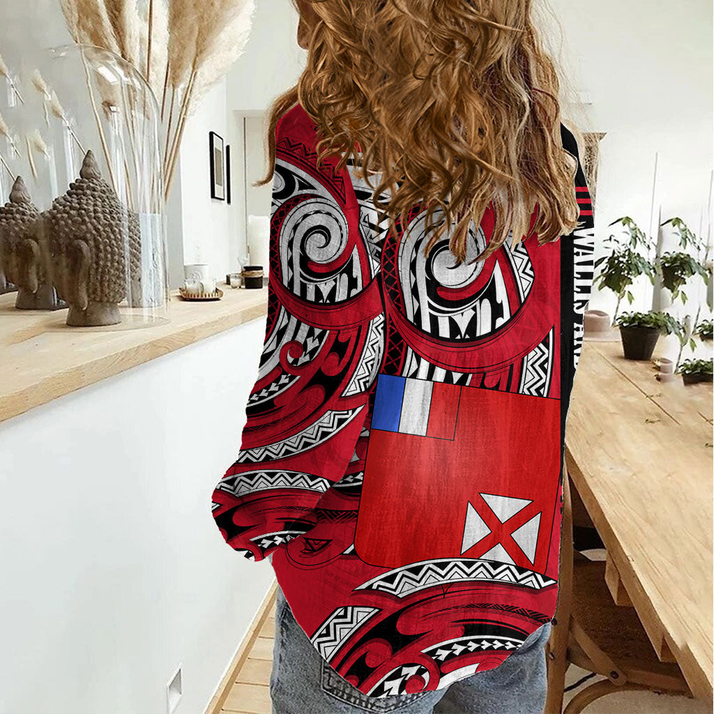 Wallis And Futuna Women Casual Shirt Tribal Polynesian Tattoo Flag Motif
