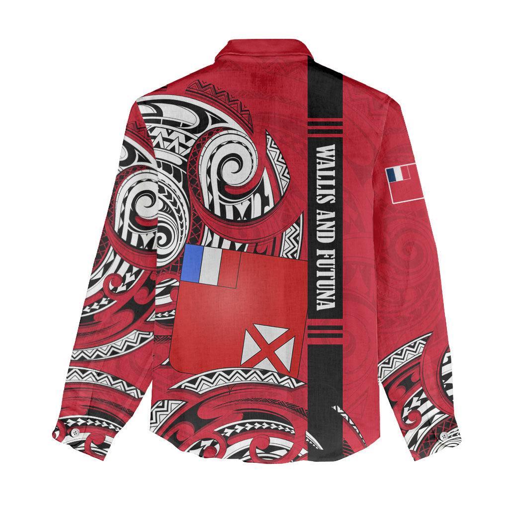 Wallis And Futuna Women Casual Shirt Tribal Polynesian Tattoo Flag Motif