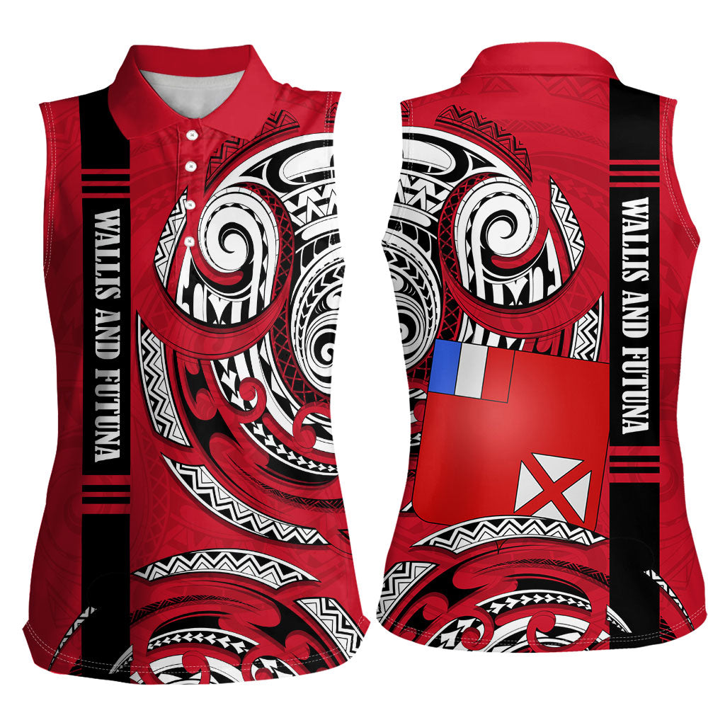 Wallis And Futuna Women Sleeveless Polo Shirt Tribal Polynesian Tattoo Flag Motif