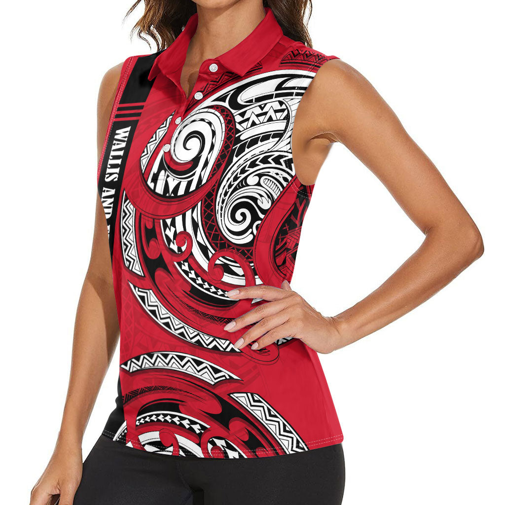 Wallis And Futuna Women Sleeveless Polo Shirt Tribal Polynesian Tattoo Flag Motif